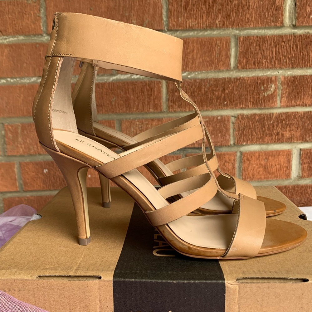 NIB 💯Leather Gladiator Caged Heels - Picture 2 of 5